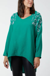 Jade Diamante Leopard Shoulder Detail Blouse For Women ONE SIZE - Dropwear